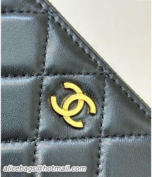 Most Popular Chanel Lambskin Zip Wallet 50097 Black/Gold 2024