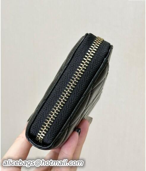 Most Popular Chanel Lambskin Zip Wallet 50097 Black/Gold 2024