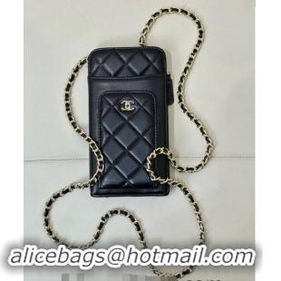 Trendy Design Chanel Lambskin Phone Holder with Chain AP0990 Black/Gold 2024