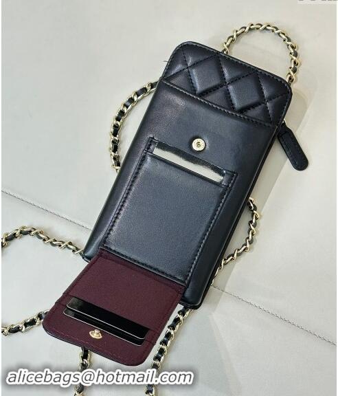 Trendy Design Chanel Lambskin Phone Holder with Chain AP0990 Black/Gold 2024