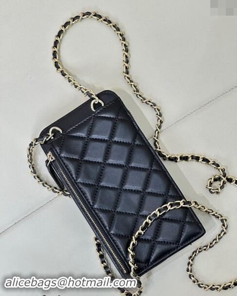 Trendy Design Chanel Lambskin Phone Holder with Chain AP0990 Black/Gold 2024