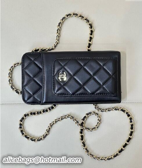 Trendy Design Chanel Lambskin Phone Holder with Chain AP0990 Black/Gold 2024