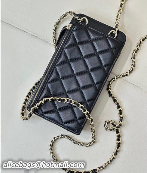 Trendy Design Chanel Lambskin Phone Holder with Chain AP0990 Black/Gold 2024