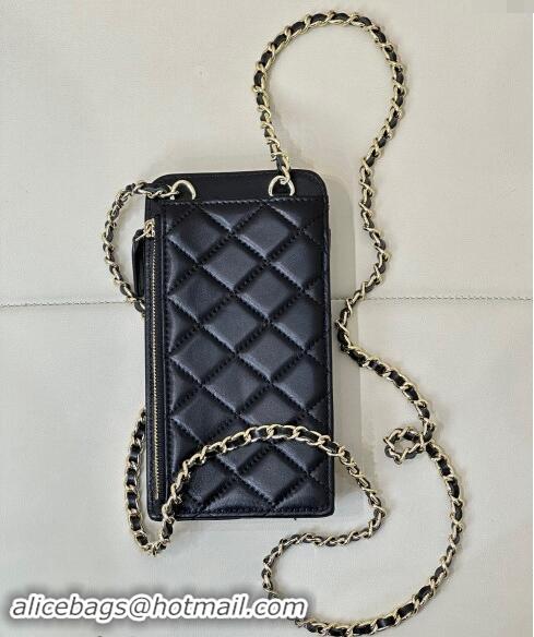 Trendy Design Chanel Lambskin Phone Holder with Chain AP0990 Black/Gold 2024