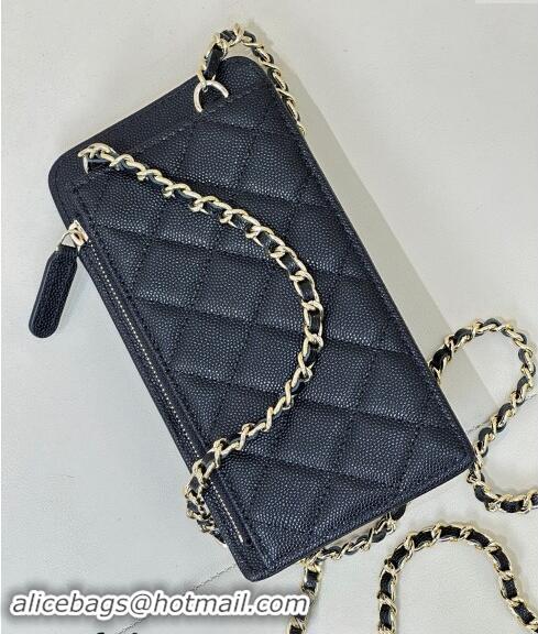 Top Design Chanel Grained Calfskin Phone Holder with Chain AP0990 Black/Gold 2024