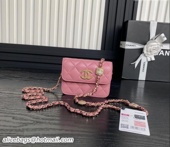 Luxury Discount Chanel Lambskin Clutch with Chain AP4315 Light Pink 2024