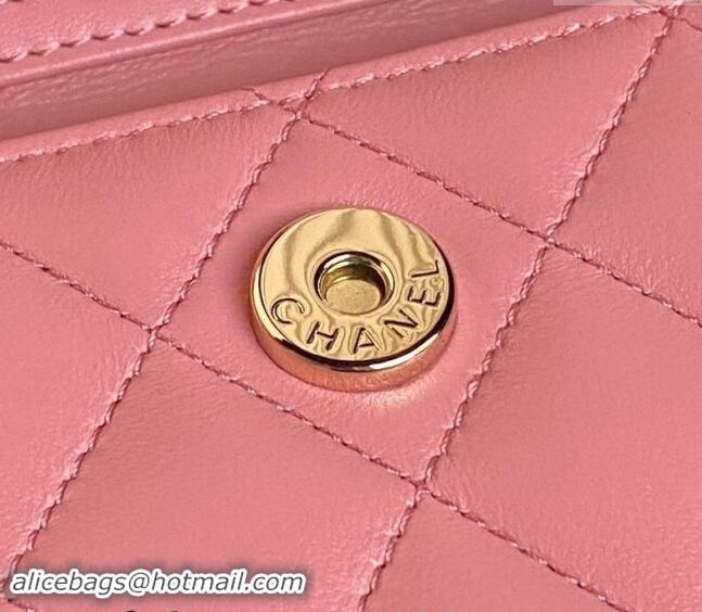 Luxury Discount Chanel Lambskin Clutch with Chain AP4315 Light Pink 2024