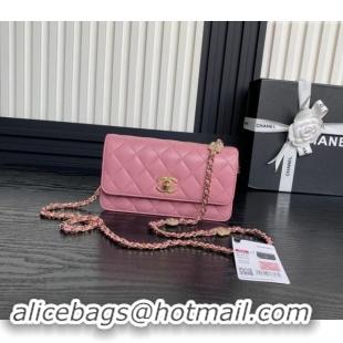 Famous Brand Chanel Lambskin Clutch with Chain AP4300 Pink 2024