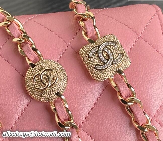 Famous Brand Chanel Lambskin Clutch with Chain AP4300 Pink 2024