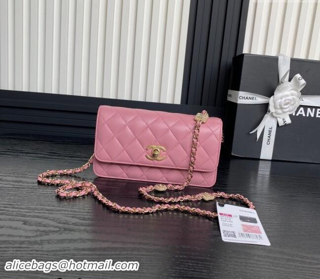 Famous Brand Chanel Lambskin Clutch with Chain AP4300 Pink 2024