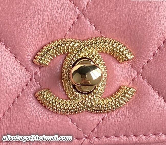 Famous Brand Chanel Lambskin Clutch with Chain AP4300 Pink 2024