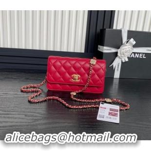 Famous Brand Chanel Lambskin Clutch with Chain AP4300 Red 2024