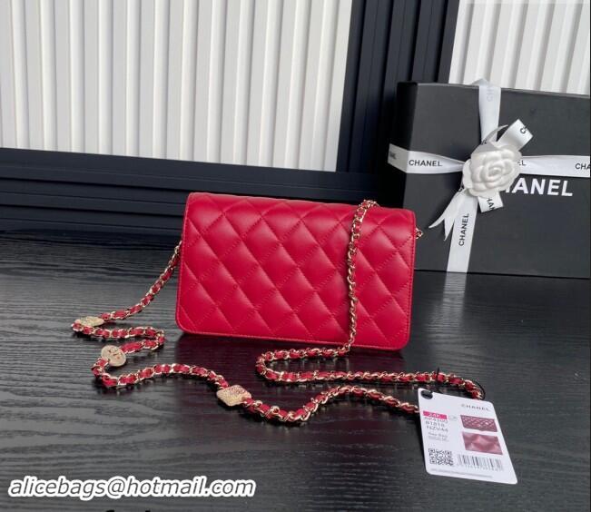 Famous Brand Chanel Lambskin Clutch with Chain AP4300 Red 2024