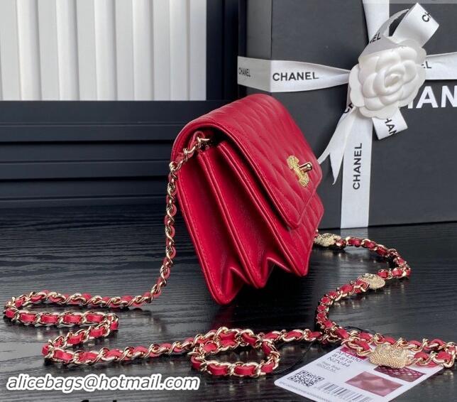 Famous Brand Chanel Lambskin Clutch with Chain AP4300 Red 2024