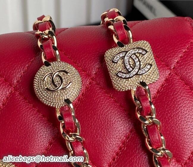 Famous Brand Chanel Lambskin Clutch with Chain AP4300 Red 2024