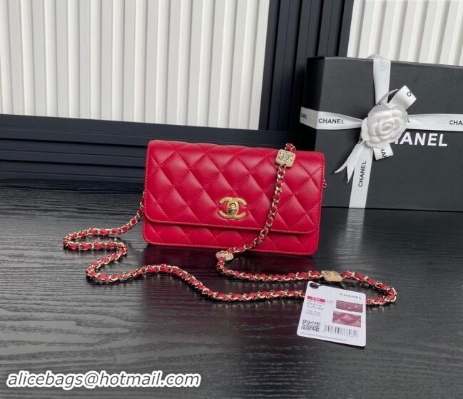 Famous Brand Chanel Lambskin Clutch with Chain AP4300 Red 2024