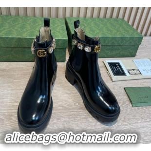 Perfect Gucci Black Leather Ankle Boots with Strass Band 0906012