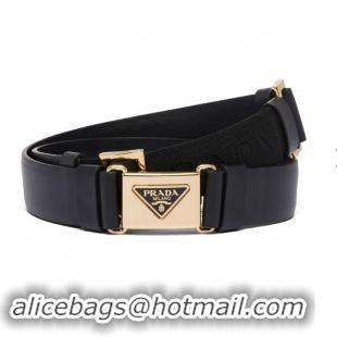 ​Luxury Cheap Prada Triangle-logo Leather Belt PA8740 Black