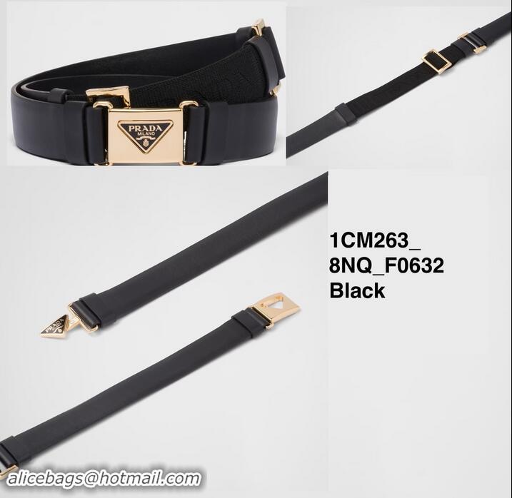 ​Luxury Cheap Prada Triangle-logo Leather Belt PA8740 Black