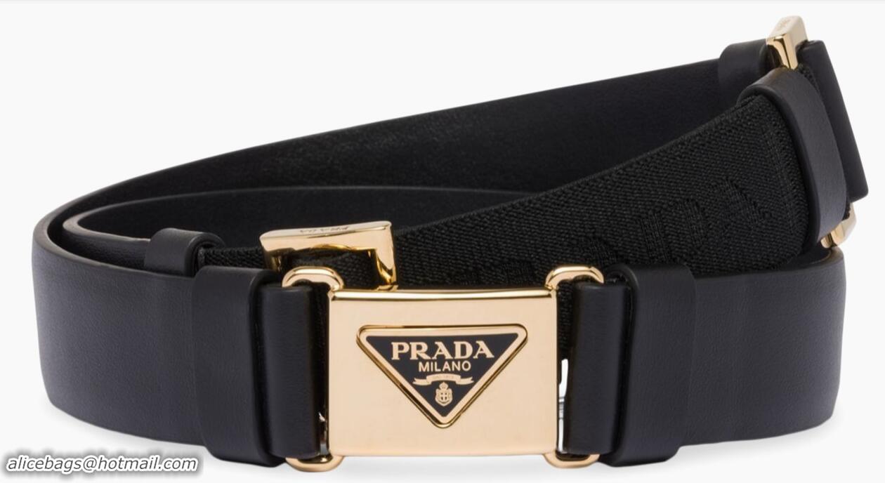 ​Luxury Cheap Prada Triangle-logo Leather Belt PA8740 Black