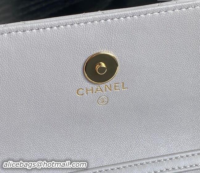 Popular Style Chanel Shiny Lambskin Flap Phone Holder with Chain and Pearls AP4284 Grey 2024