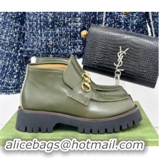 Unique Style Gucci Leather Platform Ankle Boots 4.5cm with Horsebit Green 1014041