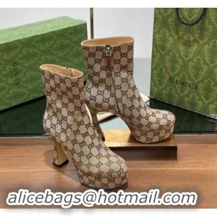 Buy Discount Gucci GG Canvas Platform Ankle Boots 11.5cm Beige 1014046