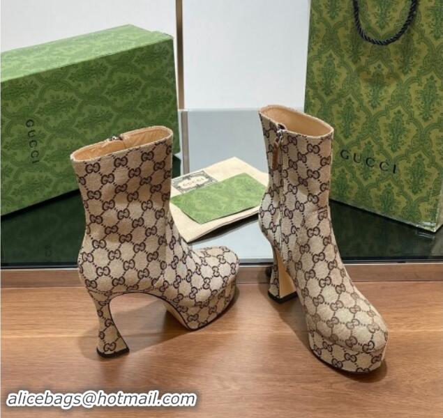 Buy Discount Gucci GG Canvas Platform Ankle Boots 11.5cm Beige 1014046