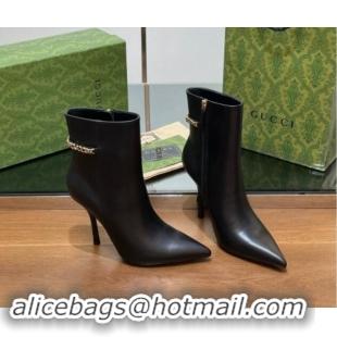 Shop Cheap Gucci Leather Ankle Boots 10.5cm with GUCCI Chain Black 1014052