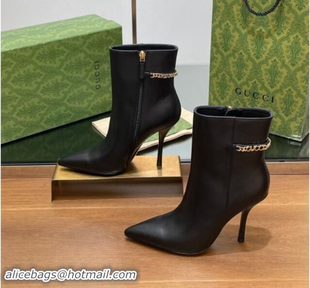 Shop Cheap Gucci Leather Ankle Boots 10.5cm with GUCCI Chain Black 1014052