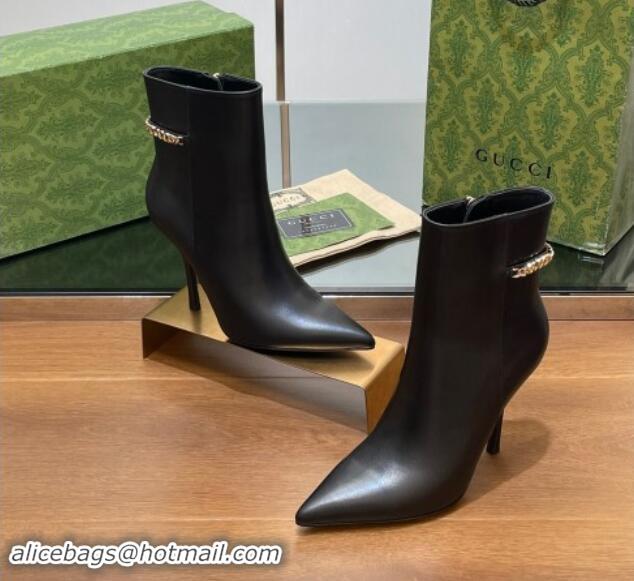 Shop Cheap Gucci Leather Ankle Boots 10.5cm with GUCCI Chain Black 1014052