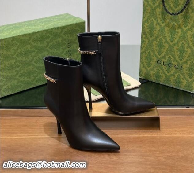 Shop Cheap Gucci Leather Ankle Boots 10.5cm with GUCCI Chain Black 1014052