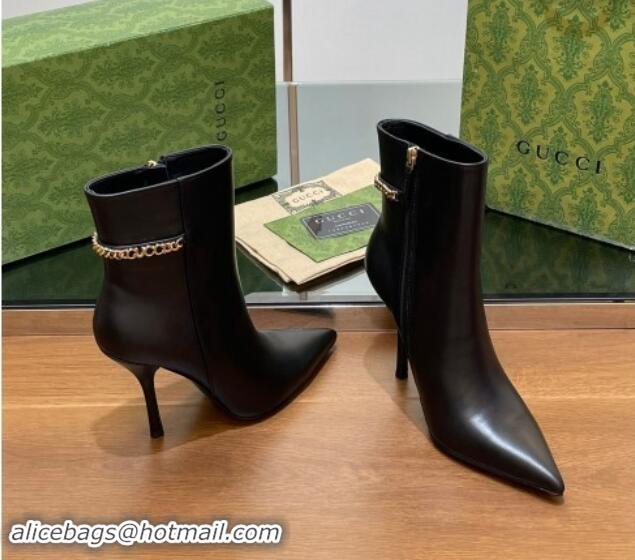 Shop Cheap Gucci Leather Ankle Boots 10.5cm with GUCCI Chain Black 1014052