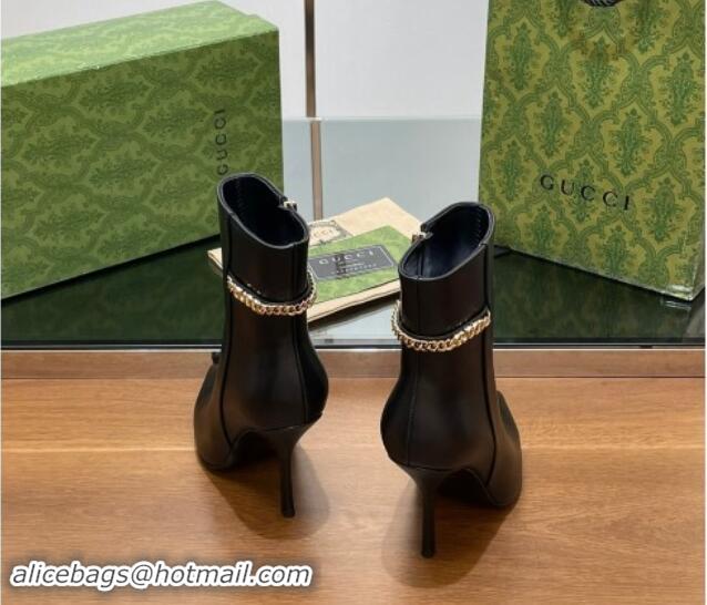 Shop Cheap Gucci Leather Ankle Boots 10.5cm with GUCCI Chain Black 1014052