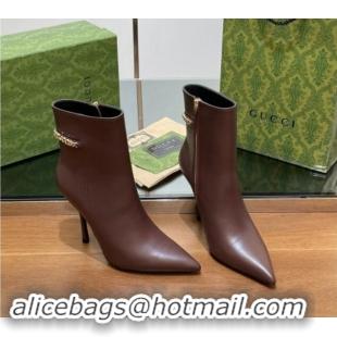 Buy Luxury Gucci Leather Ankle Boots 10.5cm with GUCCI Chain Brown 1014053