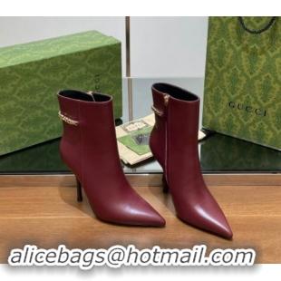 Good Product Gucci Leather Ankle Boots 10.5cm with GUCCI Chain Burgundy 1014054