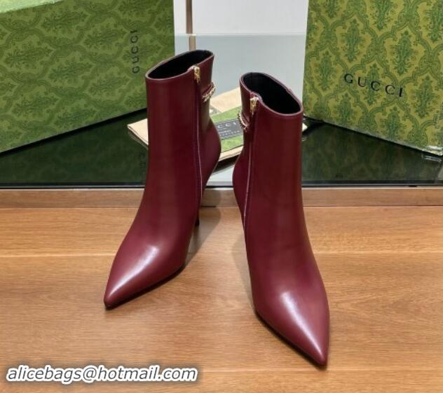 Good Product Gucci Leather Ankle Boots 10.5cm with GUCCI Chain Burgundy 1014054