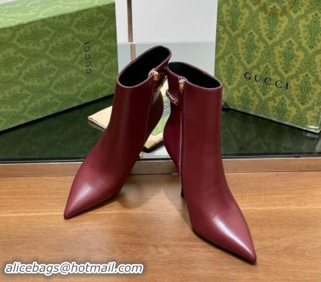 Good Product Gucci Leather Ankle Boots 10.5cm with GUCCI Chain Burgundy 1014054