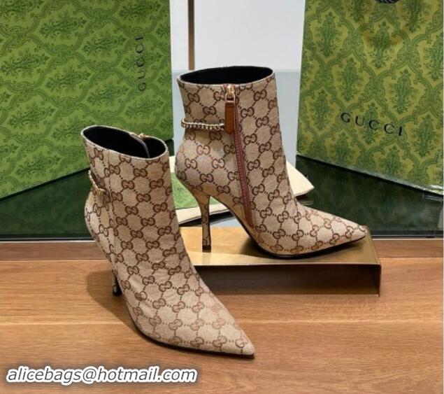 Trendy Design Gucci GG Canvas Ankle Boots 10.5cm with GUCCI Chain Beige 1014055