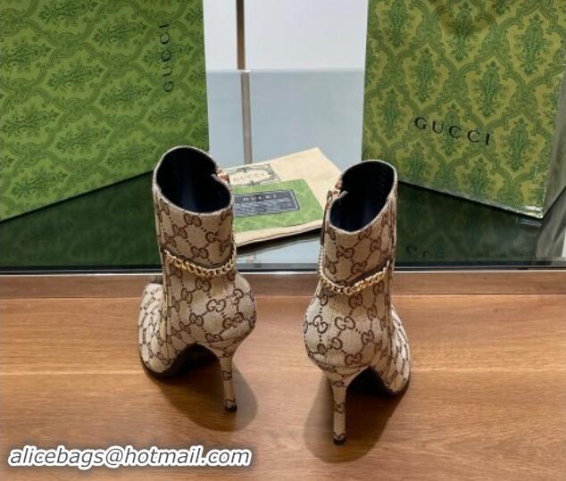 Trendy Design Gucci GG Canvas Ankle Boots 10.5cm with GUCCI Chain Beige 1014055