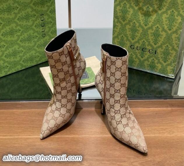 Trendy Design Gucci GG Canvas Ankle Boots 10.5cm with GUCCI Chain Beige 1014055