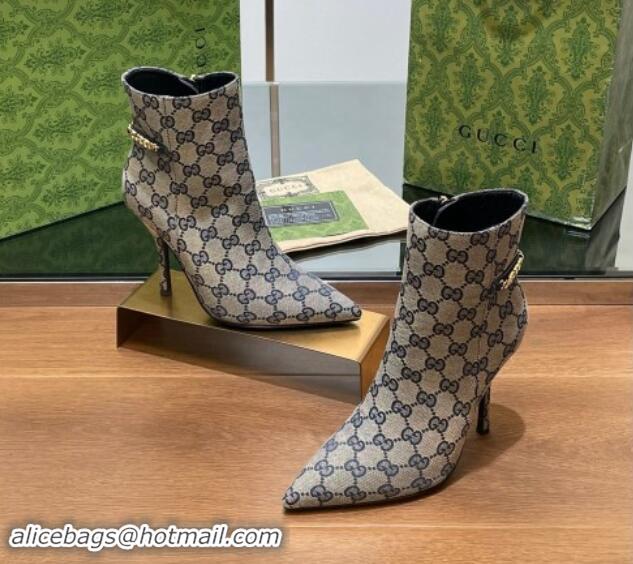 Sumptuous Gucci GG Canvas Ankle Boots 10.5cm with GUCCI Chain Grey 1014056