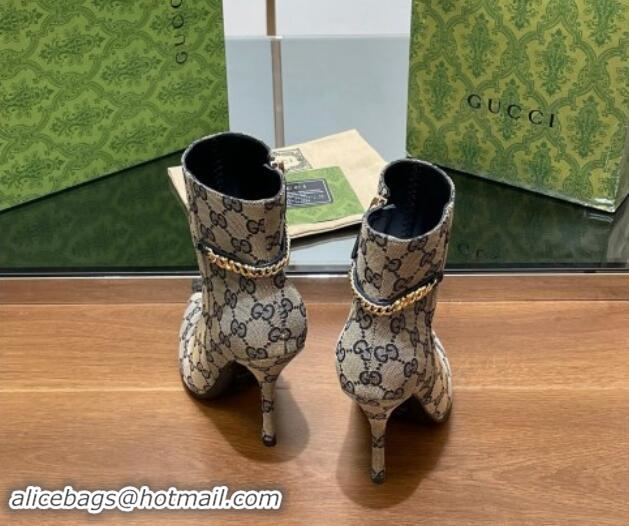 Sumptuous Gucci GG Canvas Ankle Boots 10.5cm with GUCCI Chain Grey 1014056