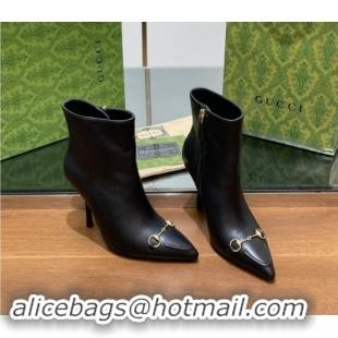 1:1 aaaaa Gucci Leather Ankle Boots 10.5cm with Horsebit Black 1014057