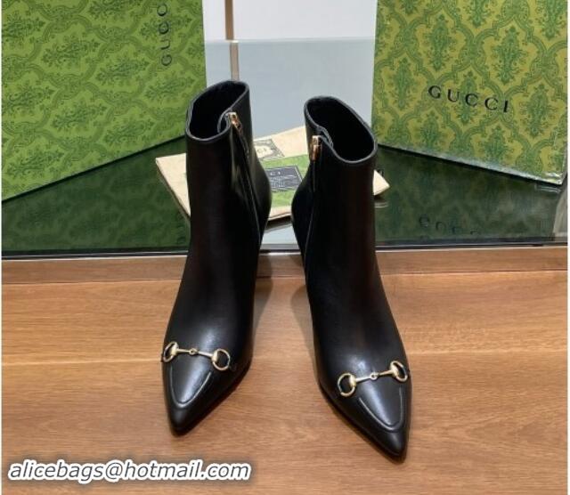 1:1 aaaaa Gucci Leather Ankle Boots 10.5cm with Horsebit Black 1014057