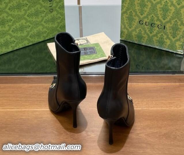 1:1 aaaaa Gucci Leather Ankle Boots 10.5cm with Horsebit Black 1014057