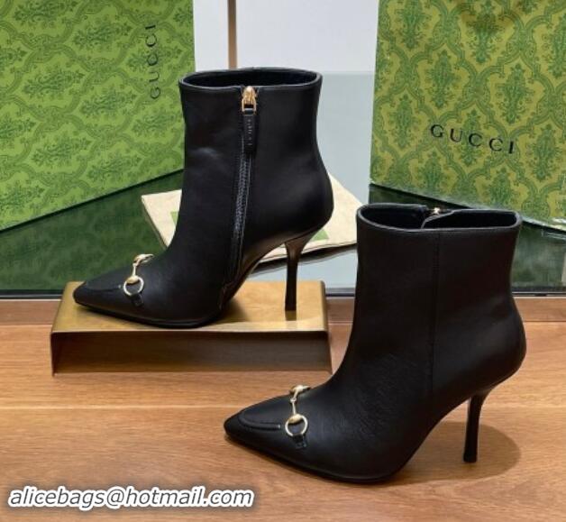 1:1 aaaaa Gucci Leather Ankle Boots 10.5cm with Horsebit Black 1014057