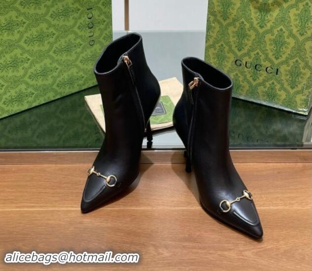 1:1 aaaaa Gucci Leather Ankle Boots 10.5cm with Horsebit Black 1014057