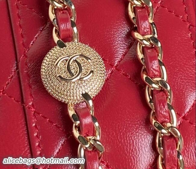 Buy Fashionable Chanel Lambskin Clutch with Chain AP4302 Red 2024