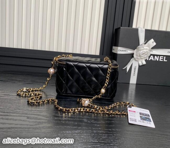 Big Discount Chanel Lambskin Clutch with Chain and Pearls AP4285 Black 2024